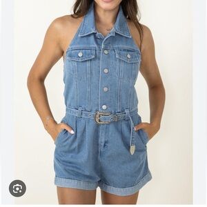 ACOA Western Denim Halter Neck Romper